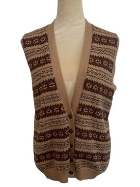 Pendleton Beige and Rust Fair Isle Button-Up Knit Vest